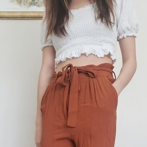 forever 21 rust orange tie front flowy pants